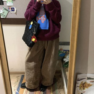 困住大象 秋冬日系工装全棉灯芯绒松紧廓形休闲裤九分裤