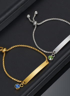 Customized bracelet 镶钻弯牌伸拉扣手链男女百搭不锈钢手饰品