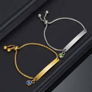 Customized bracelet 镶钻弯牌伸拉扣手链男女百搭不锈钢手饰品