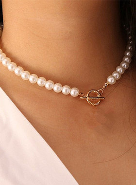 women necklace OT扣仿珍珠项链女欧美哥特风百搭颈链锁骨链