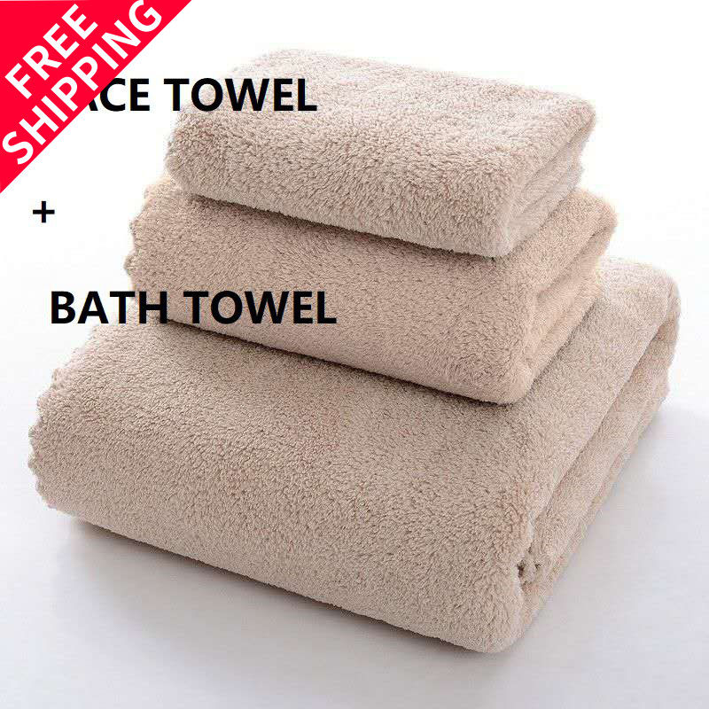 2pcs set face towel + bath shower cotton 浴巾毛巾两件套套装