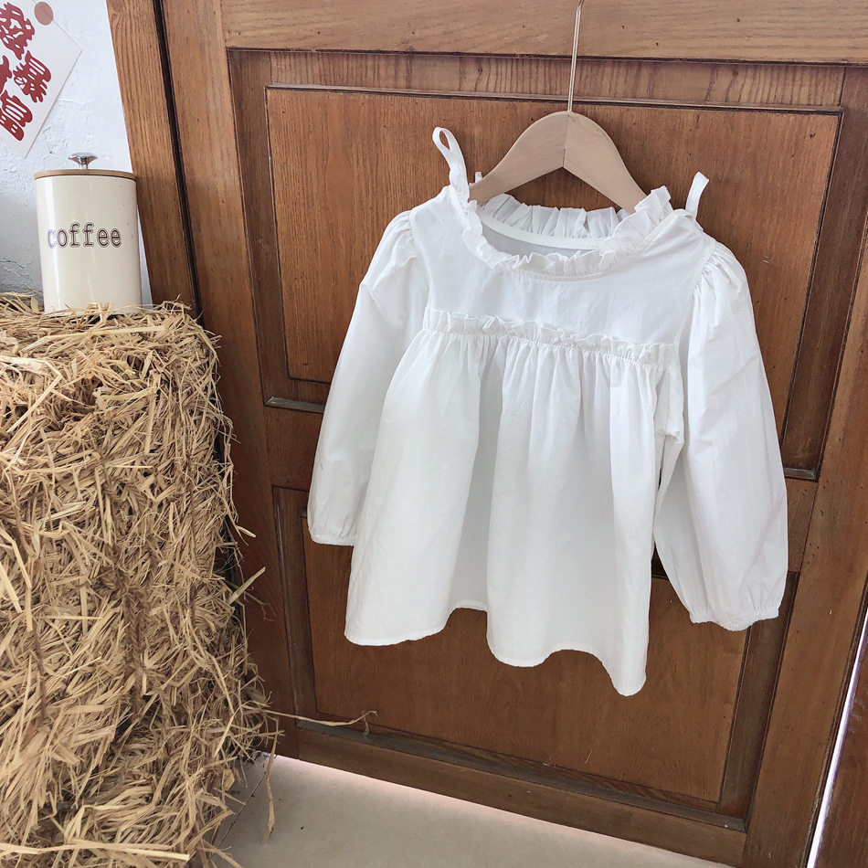 春季新款韩版女童白衬衣宝宝娃娃衫儿童春季长袖甜美上衣衬衫