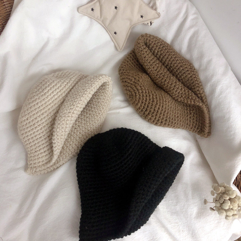 森系 潮款新款韩国儿童秋冬渔夫帽男女童洋气针织帽水桶帽子