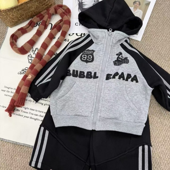 冬季儿童加绒连帽卫衣外套卫裤