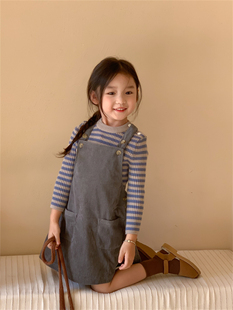 女童灯芯绒背带裙2023秋季新款童装小女孩清新纯色宝宝公主裙子韩