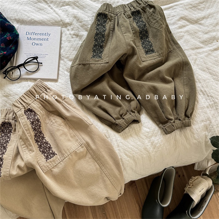 秋季韩系童装 儿童刺绣花纹束脚休闲裤 女宝宝水洗棉灯笼裤长裤子,童装/婴儿装/亲子装,裤子,淘宝优惠券,粉丝福利购,淘宝优惠卷