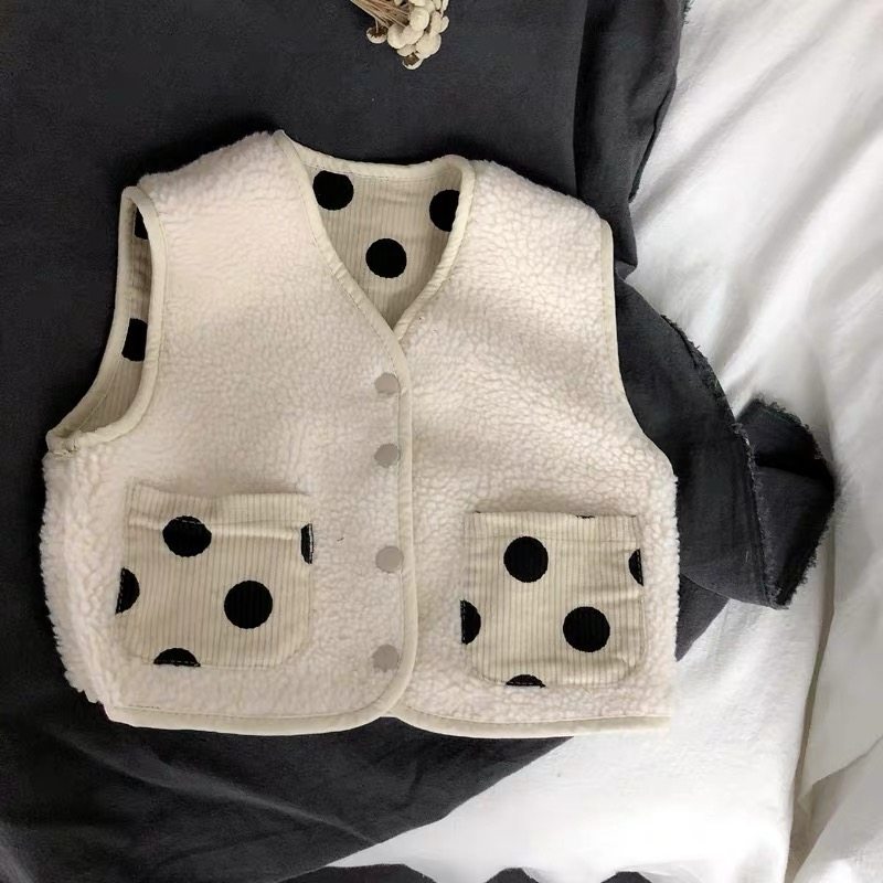 韩国儿童宽松波点羊羔毛加厚马甲 男女童坎肩宝宝背心