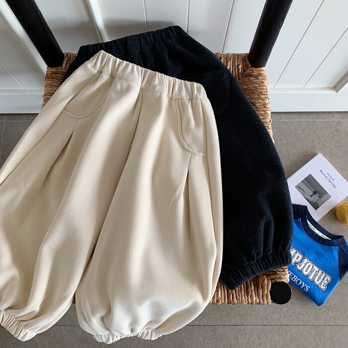 春秋季儿童韩版宽松束脚裤男女宝宝纯色长裤百搭休闲裤小孩阔腿裤