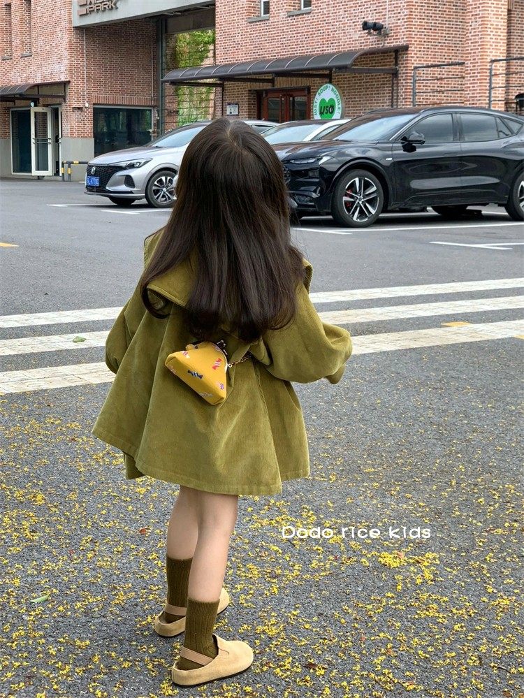 韩国女童装 洋气儿童大翻领灯芯绒长袖连衣裙 俏皮可爱女孩子裙子