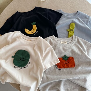 T恤上衣潮 女童可爱卡通立体水果T恤儿童宝宝洋气半袖 2025新款 夏季