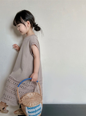 女童拼接长裙韩版夏季钩花连衣裙