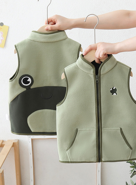 男童摇粒绒马甲2025秋季新款儿童卡通拉链背心保暖坎肩外套3393