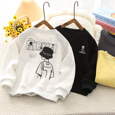 秋冬季男童一体绒圆领卫衣加绒厚