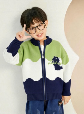 男童毛衣外套秋冬季拉链针织开衫2026新款宝宝加绒加厚棉衣服8180