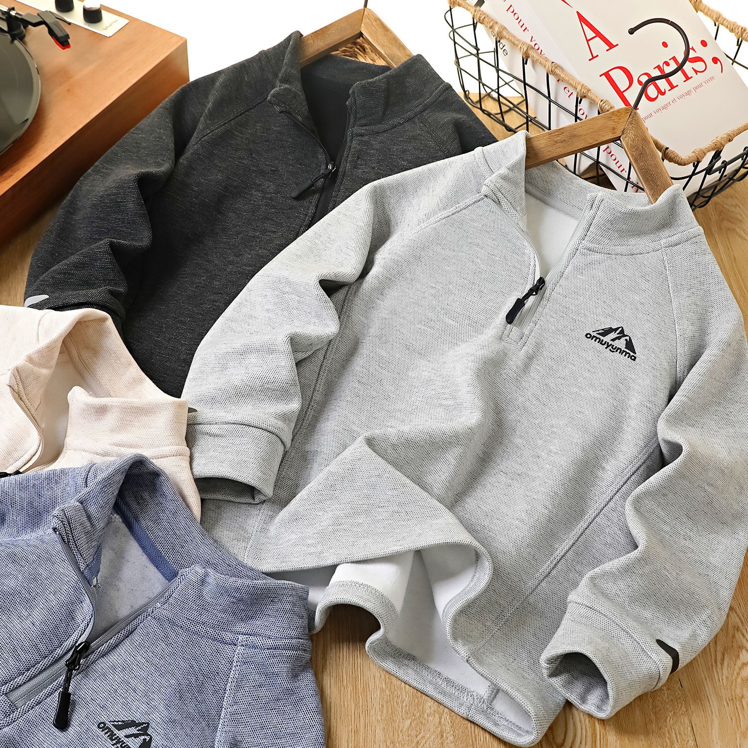 男童新款立领打底衫POLO半拉链