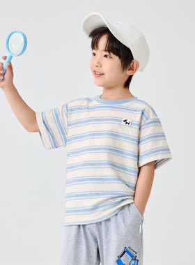 男童休闲短袖T恤2026夏季中大童立体条纹半袖儿童汗衫潮1138