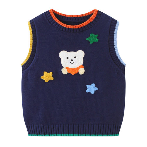 男童加绒马甲春秋季纯棉针织背心