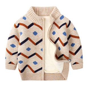 男童毛衣开衫加绒半高领针织衫冬季儿童加厚拉链外套宝宝棉衣8705