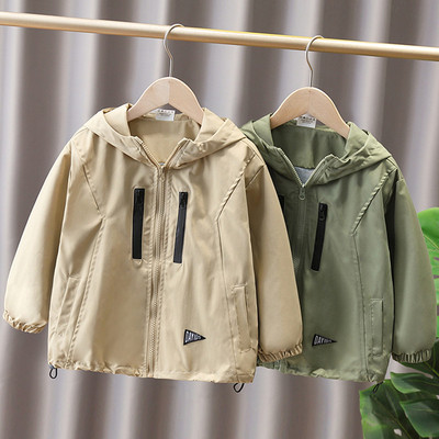 男童春秋新款双层冲锋衣连帽外套