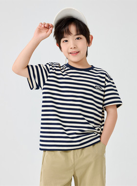 男童圆领条纹短袖T恤衫2026夏季儿童纯棉宽松半袖休闲上衣潮1356