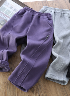 男童一体绒运动裤2025冬季中大童奥粒绒拼接弯刀裤保暖卫裤6625