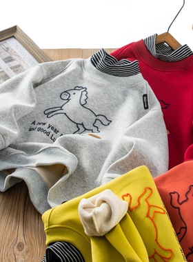 男童加绒加厚卫衣2025秋冬季中大童儿童一体绒半高领保暖上衣2389