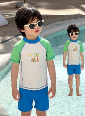 男童短袖防晒速干泳衣2026夏季儿童卡通分体泳衣套装沙滩服5851