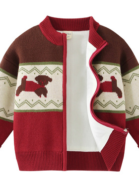 男童加绒卡通毛衣开衫2025秋冬中大童拉链外套宝宝洋气针织衫8238