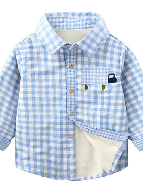 男童纯棉格子衬衫加绒2025春秋季儿童洋气保暖上衣宝宝衬衣9805