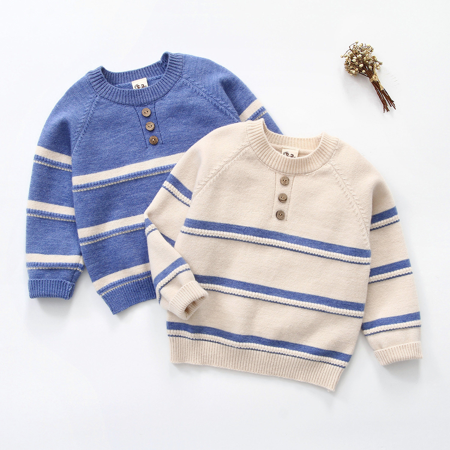 秋冬季男童圆领条纹毛衣打底衫