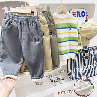 男童中大童冬季一体绒休闲裤长裤