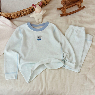 儿童睡衣彩棉舒绒套装高腰护肚立领收口舒绒点点儿童家居服5763