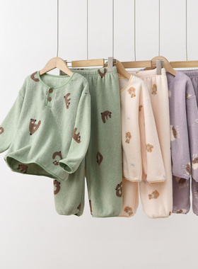 男童家居服套装秋冬儿童双面绒卡通印花睡衣两件套女童保暖衣5713