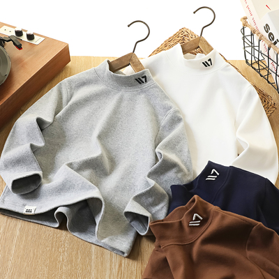 95棉男童半高领打底衫纯棉高弹