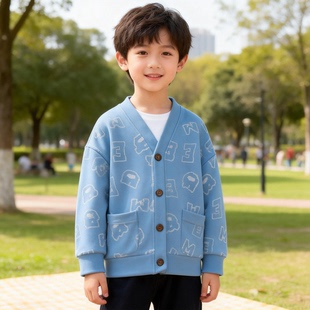 儿童春装男童外套春秋儿童秋季针织印花上衣中大童夹克休闲服7323