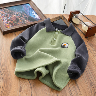 秋冬季男童翻领卫衣奥粒绒polo衫