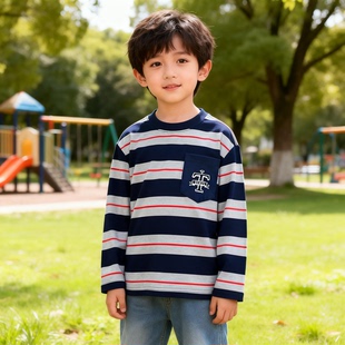 大童男孩圆领条纹打底衫 男童长袖 新款 2026春季 儿童上衣1522 T恤衫