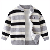 宝宝加绒加厚棉衣服8180 男童毛衣外套秋冬拉链针织开衫 2026新款