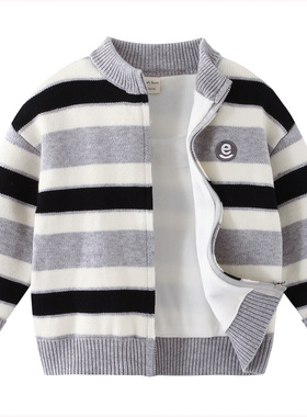 男童毛衣外套秋冬拉链针织开衫2025新款宝宝加绒加厚棉衣服8180-1