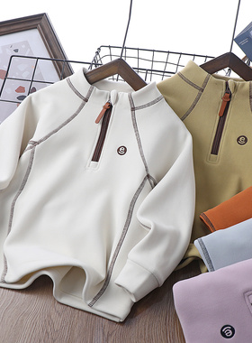 男童加厚打底衫2025秋冬新款儿童糯米绒卫衣中大童运动上衣2372