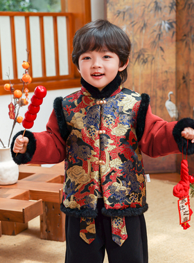 男童拜年服新年外套2026冬季新款男孩国风三层夹棉加厚新年装7277