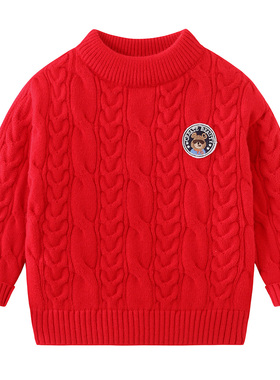 男童加绒毛衣厚2025冬季新款儿童复古绞花圆领毛线衣打底上衣8087