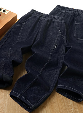 男童加绒牛仔裤冬季儿童加厚保暖弯刀裤男孩直筒裤一体绒棉裤6678