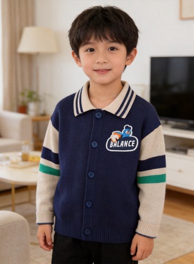 男童毛衣外套纯棉针织开衫2026春秋新款儿童polo衫翻领棉线衣8165