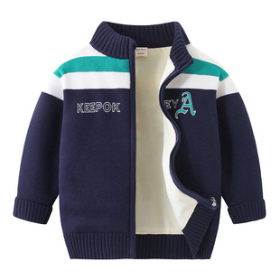 男童纯棉毛衣外套加绒加厚拉链针织开衫 儿童棉衣棉服8081 2025冬季