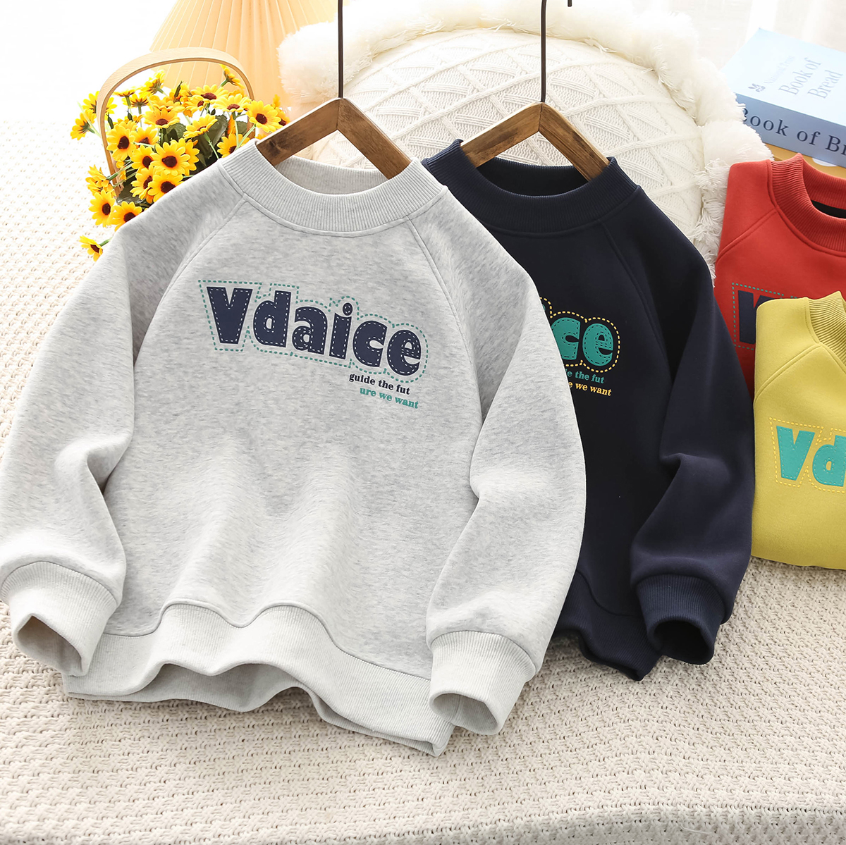 秋冬季男童一体绒圆领休闲卫衣