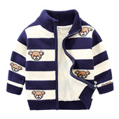 宝宝加绒棉衣棉服8911 儿童条纹针织衫 男童毛衣外套拉链开衫 秋冬季