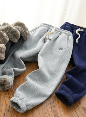 男童一体绒运动裤加绒加厚棉裤2025冬季新款儿童羊羔绒厚裤子6099