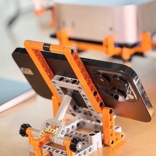 兼容乐高小颗粒拼插玩具积木改装 科技零件双齿轮手机支架旋转动力