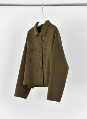 一九二三｜ 冬＂100%双面羊毛呢大衣刺绣设计甜美系羊毛外套上衣